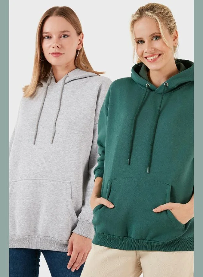 Lela Lela Regular Fit Cotton Hooded Collar Raised Winter 2-Pack Sweat Women's SWEAT 5863854S2