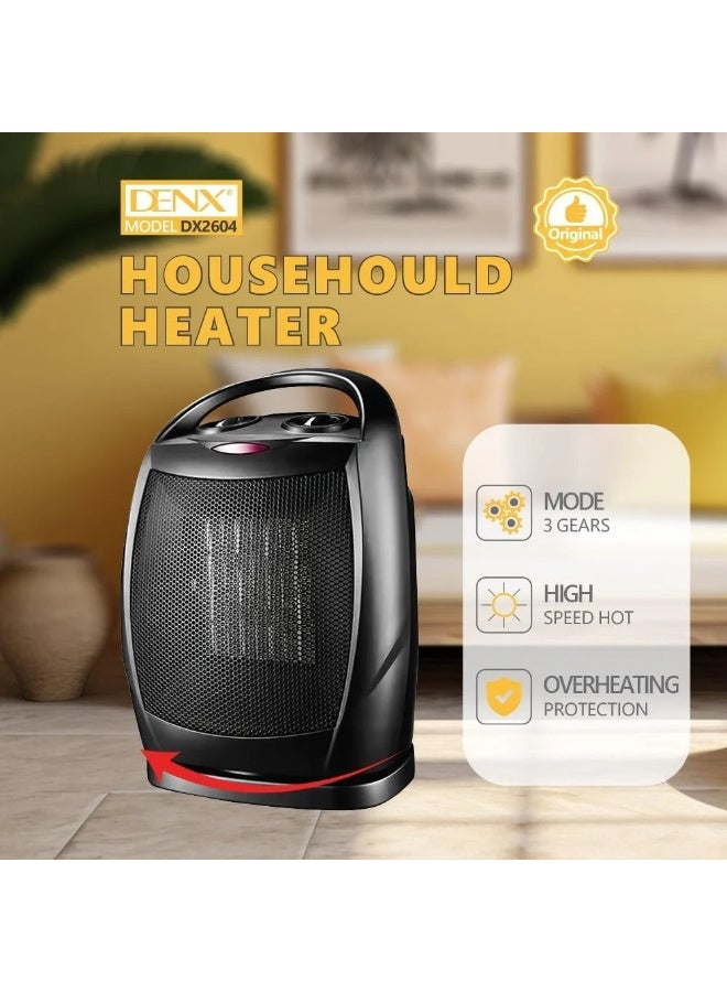 Denx Electric Heater – 1500W Power, 3 Heating Modes, 45° Oscillation, Tip-Over & Overheat Protection – Fast & Safe Heating - Image 4