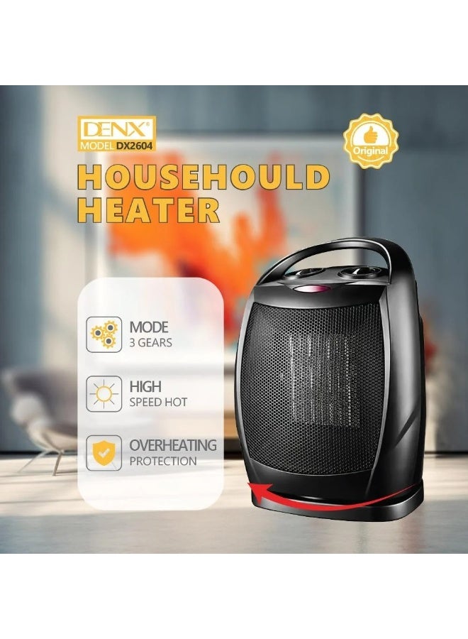 Denx Electric Heater – 1500W Power, 3 Heating Modes, 45° Oscillation, Tip-Over & Overheat Protection – Fast & Safe Heating - Image 3