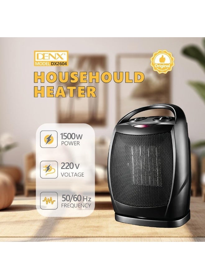 Denx Electric Heater – 1500W Power, 3 Heating Modes, 45° Oscillation, Tip-Over & Overheat Protection – Fast & Safe Heating - Image 2