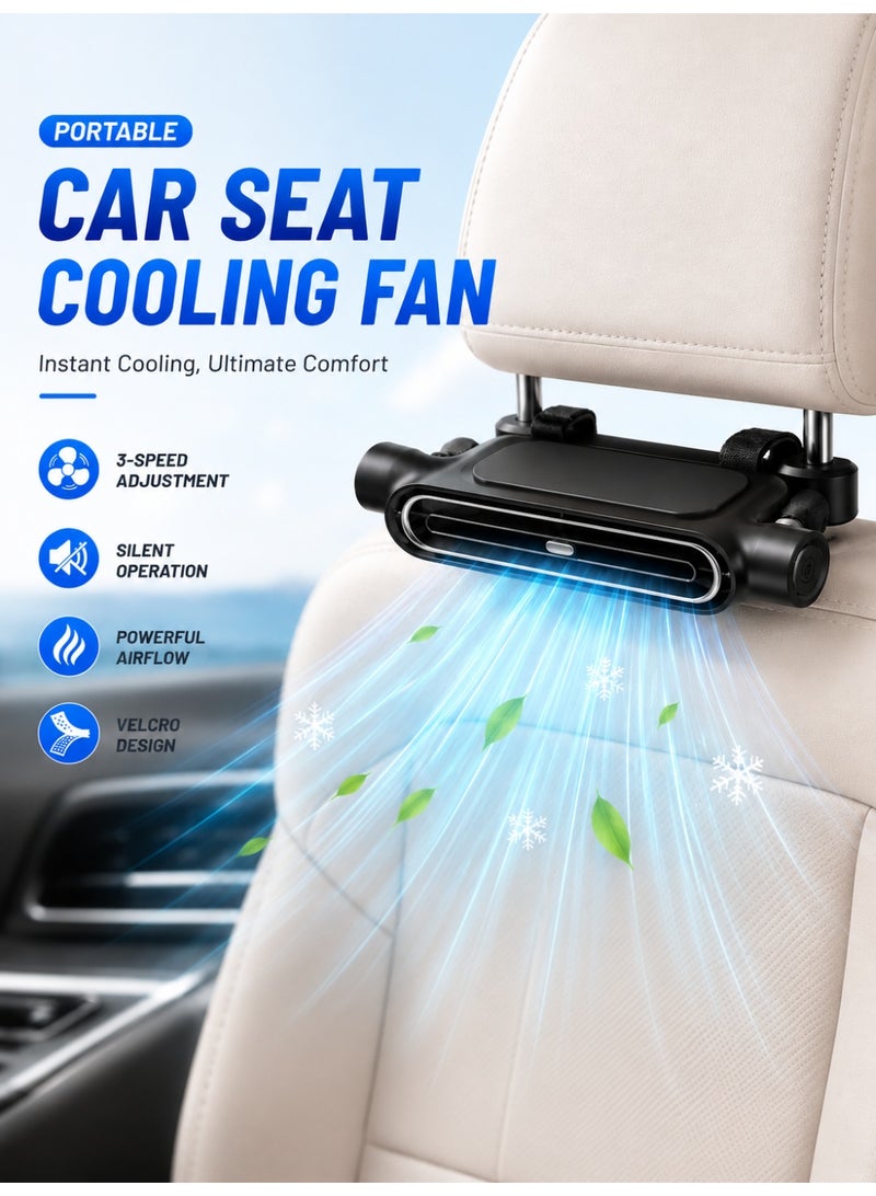 Jourria Car Backseat Fan,USB Rechargeable Car Cooling Fan with 3000mAh Battery, 3 Speed Portable Vehicle Fan, Silent Strong Airflow Electric Fan for Car, SUV, Truck - Image 1
