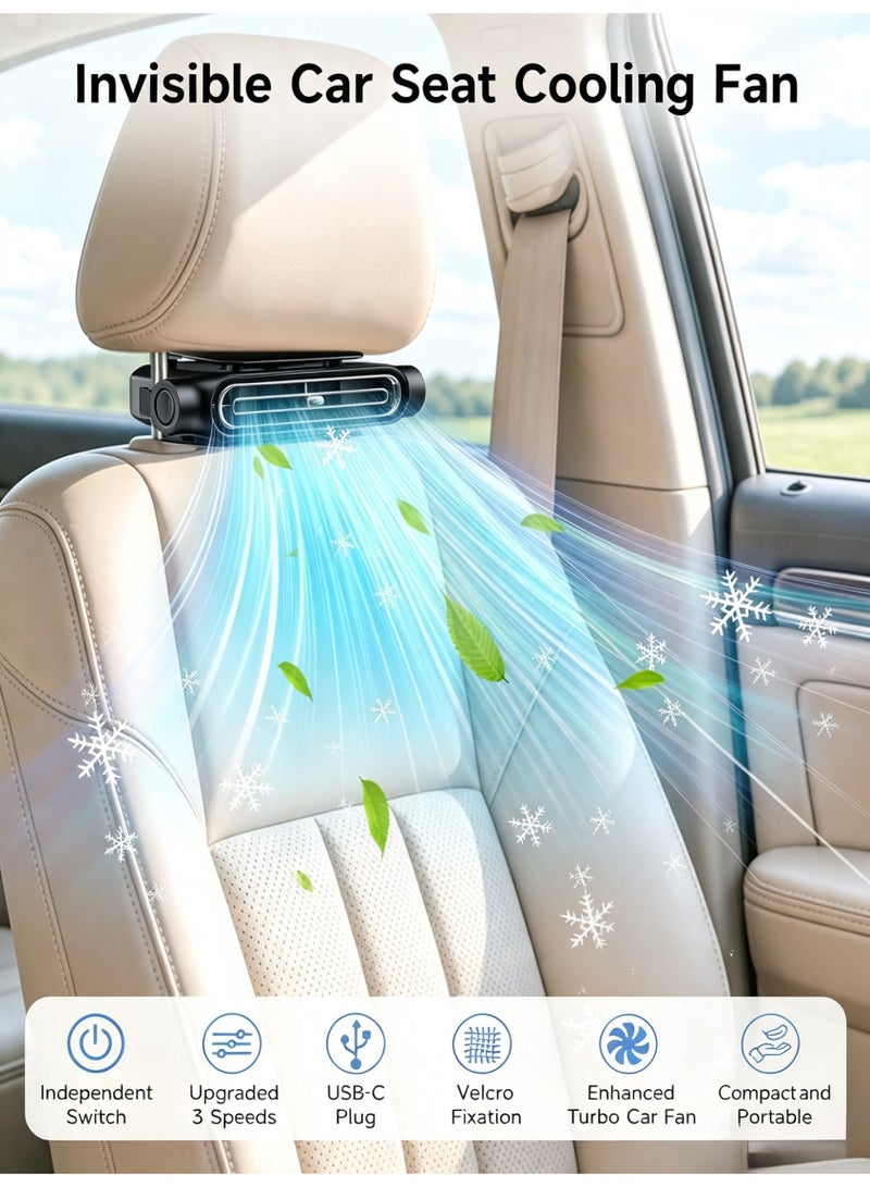 Jourria Car Backseat Fan,USB Rechargeable Car Cooling Fan with 3000mAh Battery, 3 Speed Portable Vehicle Fan, Silent Strong Airflow Electric Fan for Car, SUV, Truck - Image 3