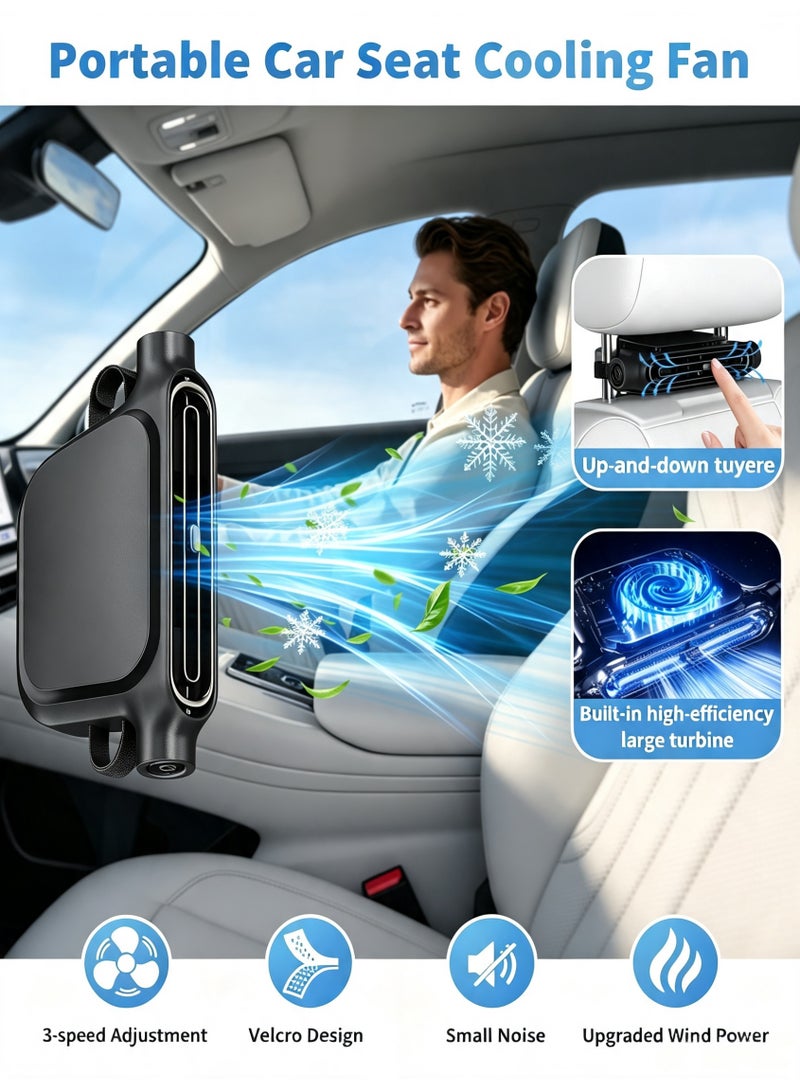 Jourria Car Backseat Fan,USB Rechargeable Car Cooling Fan with 3000mAh Battery, 3 Speed Portable Vehicle Fan, Silent Strong Airflow Electric Fan for Car, SUV, Truck - Image 2