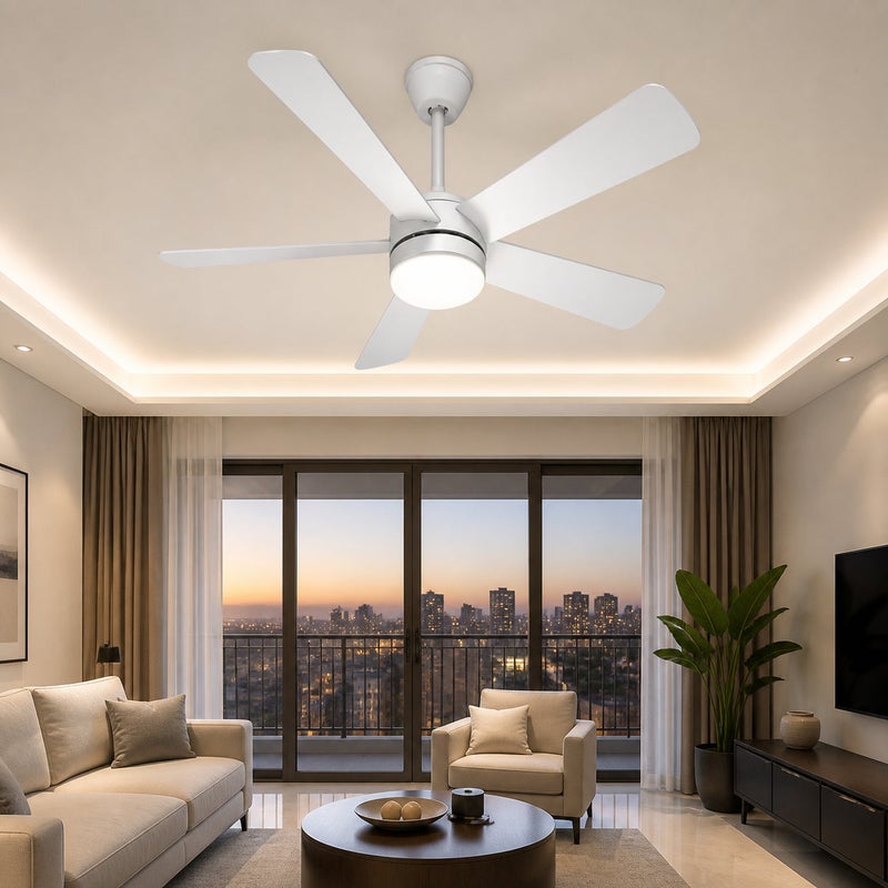 بير مروحة سقف Bear بيضاء بخمس شفرات وإضاءة LED وريموت SF-19-W - Image 2