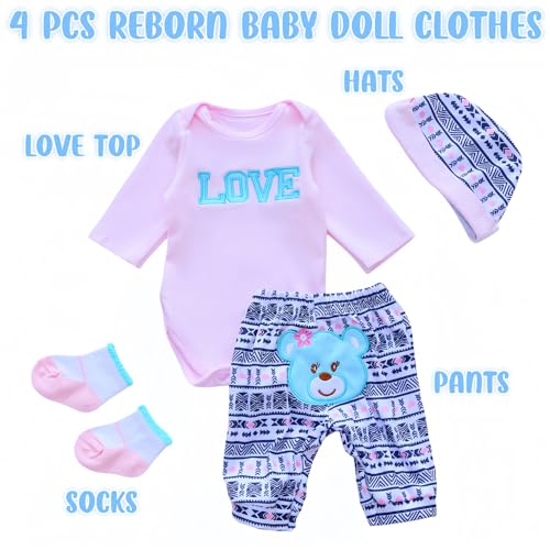 OYESY Reborn Baby Dolls Clothes Accessories Pink Outfit for 1722 Inch Reborn Newborn Baby Clothing Set Super Cute Bear Love 4pcs Set - Image 5