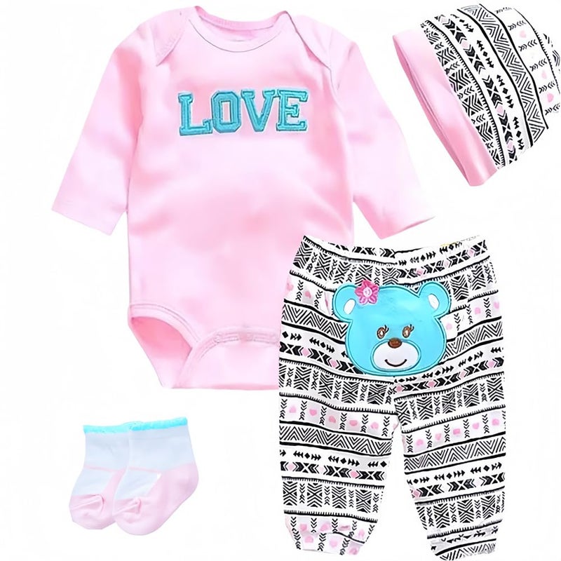 OYESY Reborn Baby Dolls Clothes Accessories Pink Outfit for 1722 Inch Reborn Newborn Baby Clothing Set Super Cute Bear Love 4pcs Set - Image 3