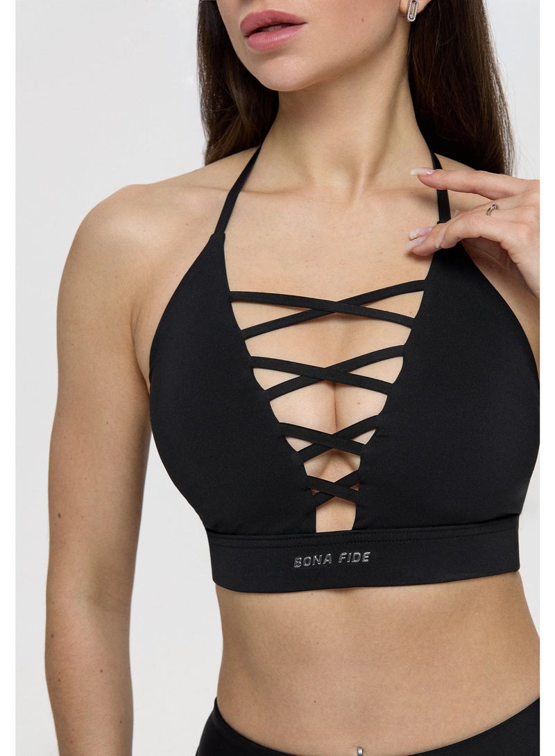 Bona Fide X Top Black – Lace-Up Sculpting Sports Bra - Image 2