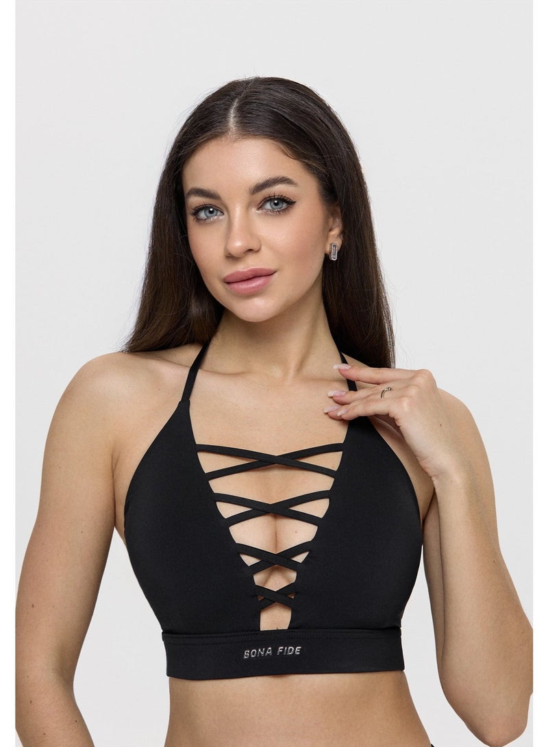 Bona Fide X Top Black – Lace-Up Sculpting Sports Bra - Image 1