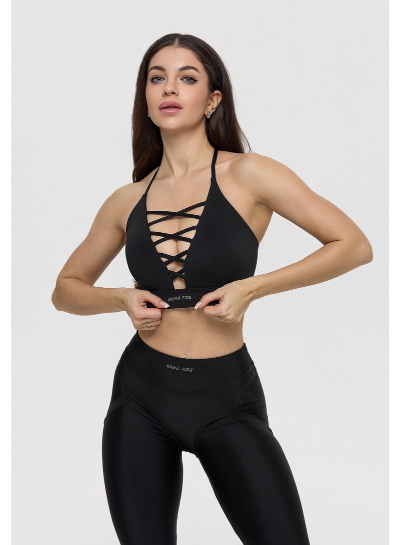 Bona Fide X Top Black – Lace-Up Sculpting Sports Bra - Image 4