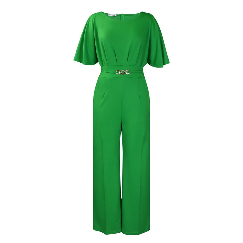 Summer Fashion Round Neck Solid High-Waist Plus-Size Jumpsuit Black - Image 2