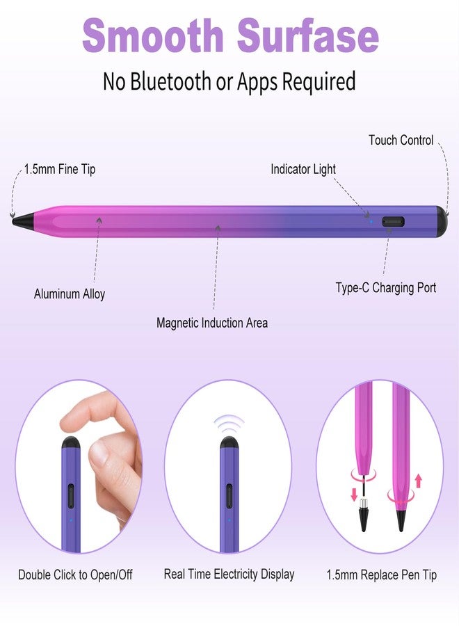 COO Stylus Pen for iOS&Android Touch Screens, Active Pencil for Samsung, Smart Digital Stylus Pens for Lenovo/Huawei/Vivo/Mi Tablets, iPhone/Google Pixel Smart Phones Drawing&Writing (Purple Rose Red) - Image 5
