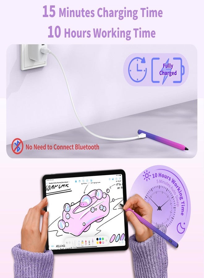 COO Stylus Pen for iOS&Android Touch Screens, Active Pencil for Samsung, Smart Digital Stylus Pens for Lenovo/Huawei/Vivo/Mi Tablets, iPhone/Google Pixel Smart Phones Drawing&Writing (Purple Rose Red) - Image 2