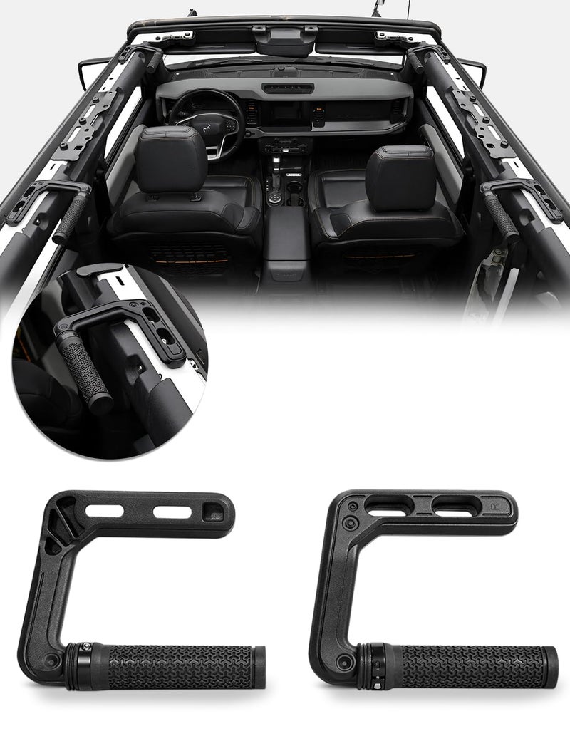 JROAD Bronco Aluminum Grab Handles Roll Bar NonSlip Grip HandlesCompatible with Ford Bronco 20212025 Front Or Rear Seat 4 Door SoftHard TopBronco Raptor Interior Accessories 2PCSBlack - Image 3