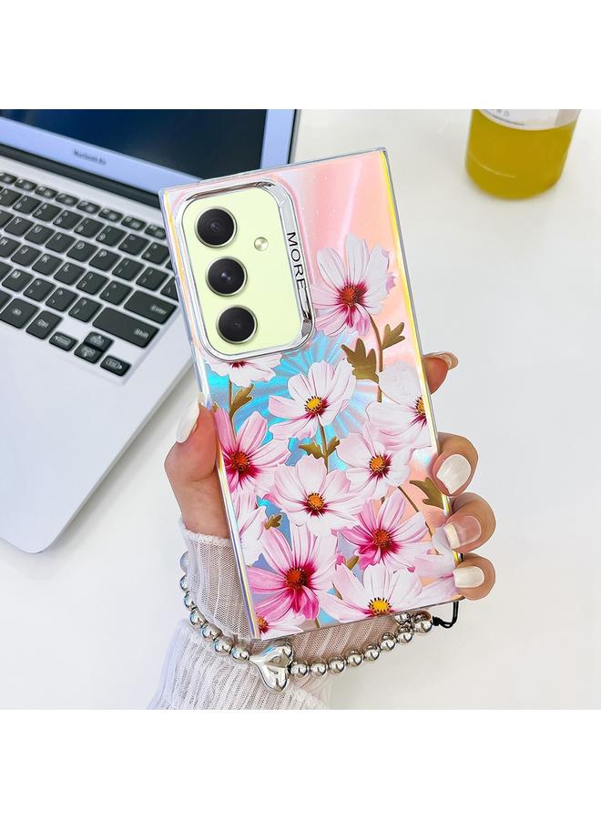 اس-توب جراب لهاتف Samsung Galaxy A54 5G، جراب هاتف مطلي بالكهرباء ومزين بزهرة ليزر مع حزام معصم - Image 1