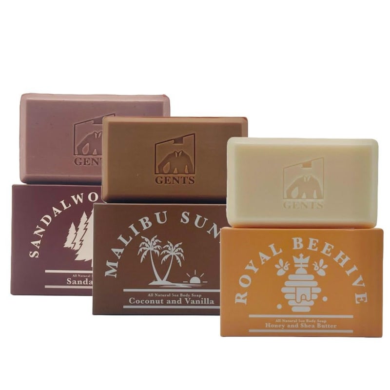 GBS Gents Variety Mens Body Soaps Moisturizing Bar Soap for Men Smell Fresh and Clean Washing Hands Body All Skin Types for Bath and Shower Royal Beehive Malibu Sunset Sandalwood Spice - Image 1
