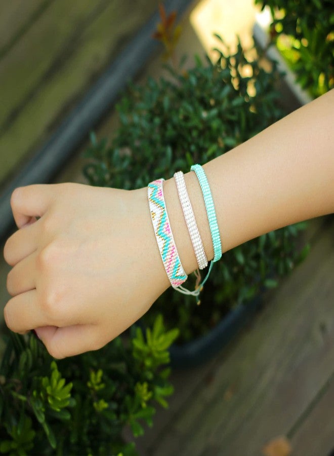 KELITCH Miyuki Seed Bead Bracelets Pure Color Bangle Bracelets Handmade Braided Friendship Wrap Bracelet for Women - Green - Image 4