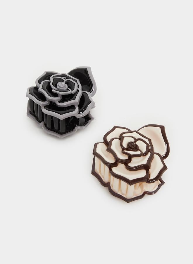 ستايلي طقم مشابك شعر بنقوش زهور من قطعتين - Image 1