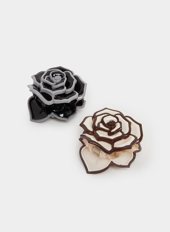 ستايلي طقم مشابك شعر بنقوش زهور من قطعتين - Image 2