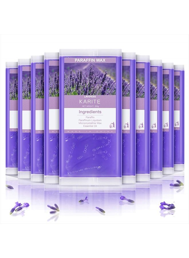 KARITE عبوات شمع البارافين KARITE، 10 عبوة برائحة اللافندر لكرات شمع البارافين لحمام البارافين، عبوات شمع البارافين لجهاز البارافين لليدين والقدمين الجافة، تخفيف العضلات المتصلبة والألم، ترطيب عميق - Image 1