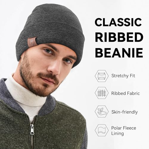 OZERO Winter Beanie Daily Hat Warm Polar Fleece Ski Stocking Skull Cap for Men and Women Gray - Image 2