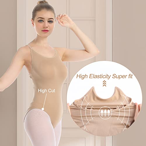 iMucci Leotards for Women Nude Bodysuit Nude Leotard with Clear Straps Camisole Leotards Women Tan Dance Leotard - Image 2