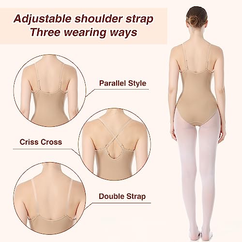 iMucci Leotards for Women Nude Bodysuit Nude Leotard with Clear Straps Camisole Leotards Women Tan Dance Leotard - Image 3