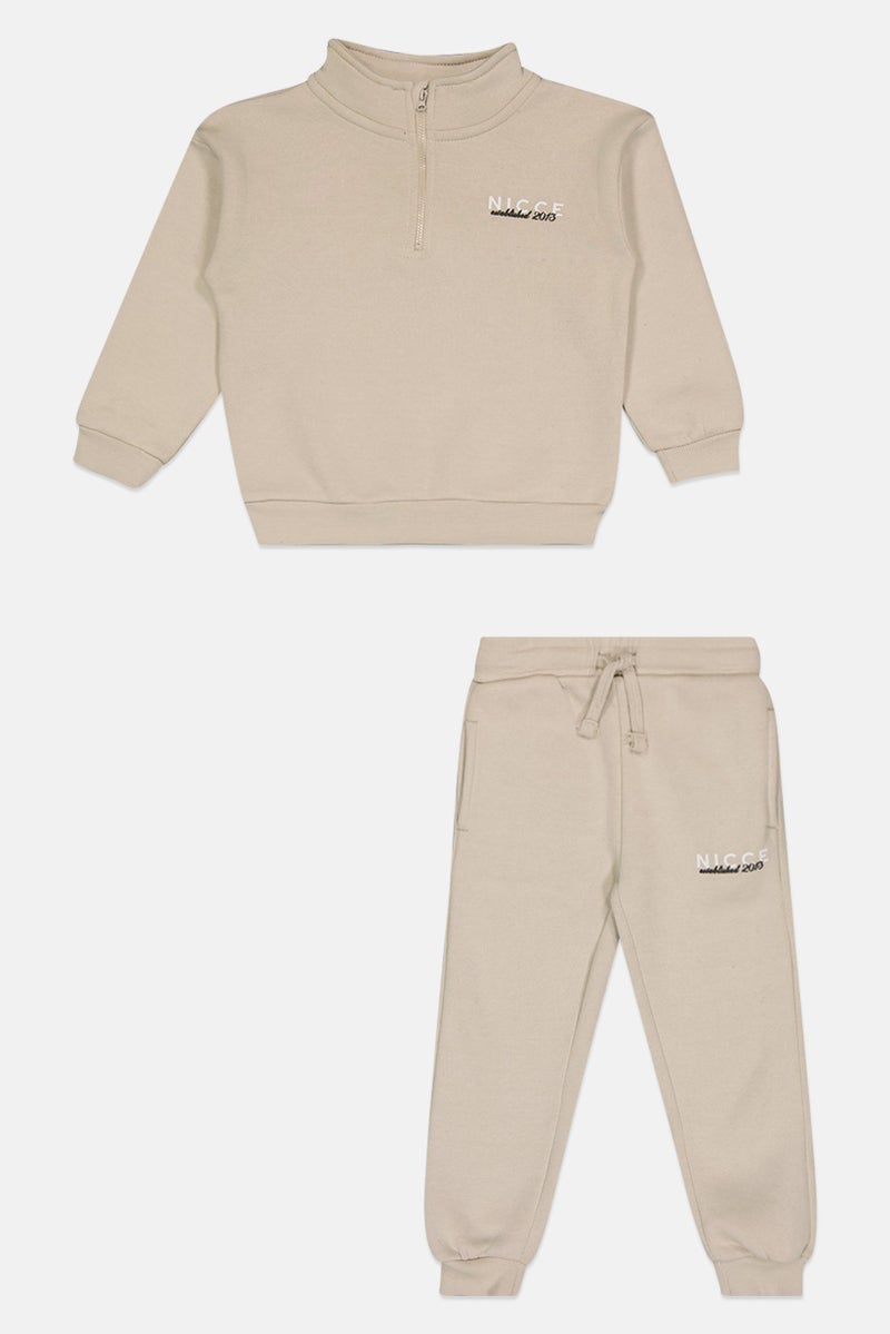 Nicce Toddlers Boy 2 Pieces Brand Logo Sweatshirt And Sweatpants Set, Cream - Image 2