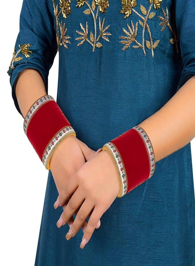 BANGLESKART طقم أساور تشودا بنجابية للعروس (طقم من قطعة واحدة) أحمر - Image 5