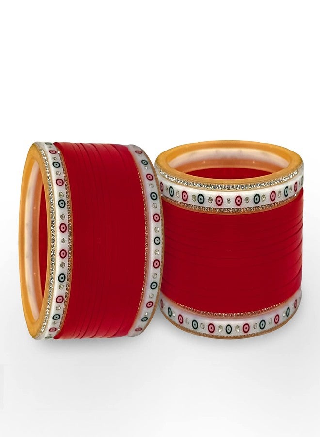 BANGLESKART طقم أساور تشودا بنجابية للعروس (طقم من قطعة واحدة) أحمر - Image 3