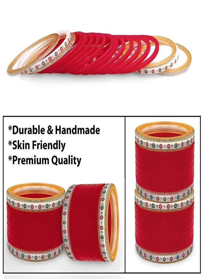 BANGLESKART طقم أساور تشودا بنجابية للعروس (طقم من قطعة واحدة) أحمر - Image 4