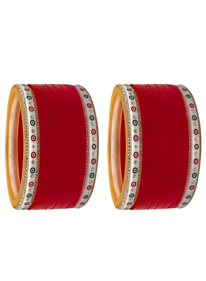 BANGLESKART طقم أساور تشودا بنجابية للعروس (طقم من قطعة واحدة) أحمر - Image 2