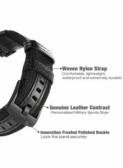 Y&D Watch Band for Fenix 5 6, 22mm Nylon Genuine Leather Woven Wristband, Fast and Easy Fit Military Wristband Compatible Garmin 5/5 Plus 6 Quatix Forerunner 935 945（Black）  - Image 2