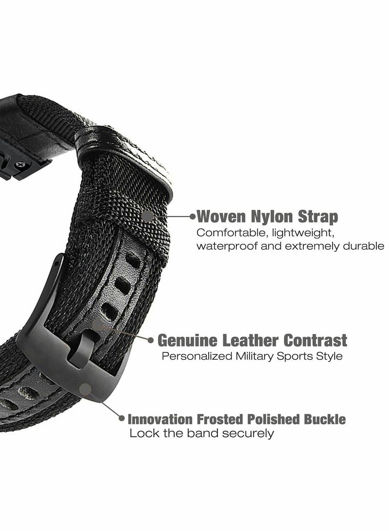 Y&D Watch Band for Fenix 5 6, 22mm Nylon Genuine Leather Woven Wristband, Fast and Easy Fit Military Wristband Compatible Garmin 5/5 Plus 6 Quatix Forerunner 935 945（Black） - Image 2