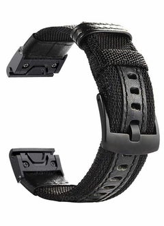 Y&D Watch Band for Fenix 5 6, 22mm Nylon Genuine Leather Woven Wristband, Fast and Easy Fit Military Wristband Compatible Garmin 5/5 Plus 6 Quatix Forerunner 935 945（Black）  - Image 1