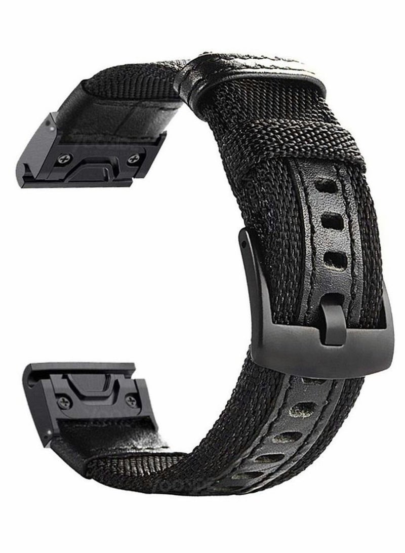 Y&D Watch Band for Fenix 5 6, 22mm Nylon Genuine Leather Woven Wristband, Fast and Easy Fit Military Wristband Compatible Garmin 5/5 Plus 6 Quatix Forerunner 935 945（Black） - Image 1