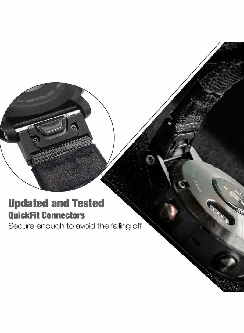 Y&D Watch Band for Fenix 5 6, 22mm Nylon Genuine Leather Woven Wristband, Fast and Easy Fit Military Wristband Compatible Garmin 5/5 Plus 6 Quatix Forerunner 935 945（Black） - Image 3