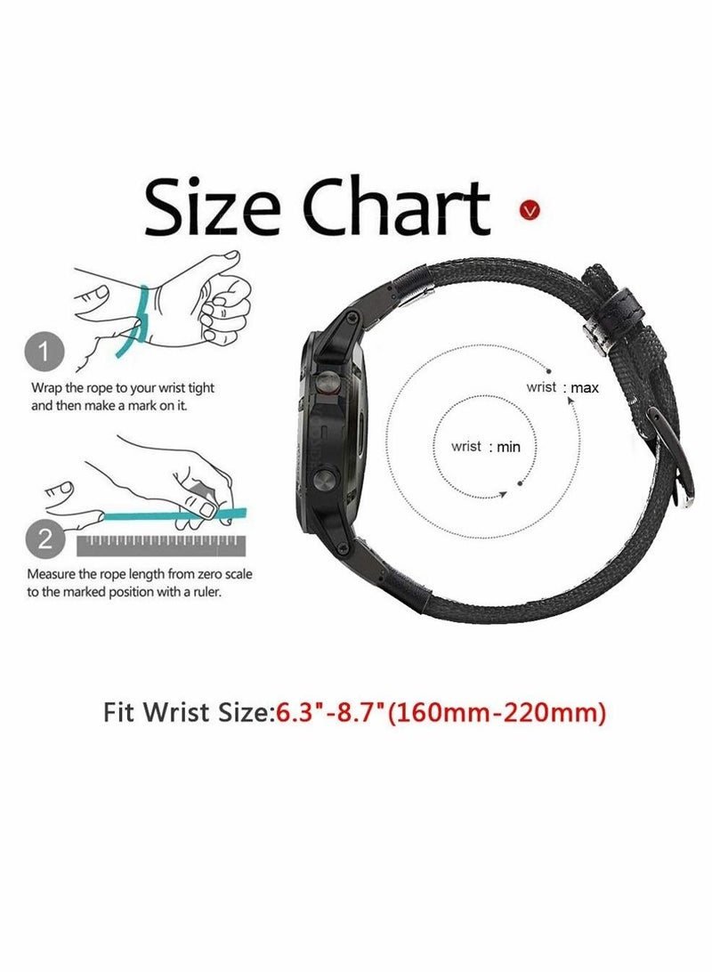 Y&D Watch Band for Fenix 5 6, 22mm Nylon Genuine Leather Woven Wristband, Fast and Easy Fit Military Wristband Compatible Garmin 5/5 Plus 6 Quatix Forerunner 935 945（Black） - Image 4