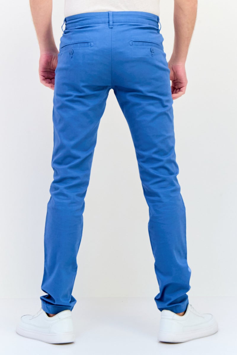 Celio Men Slim Fit Solid Chino Pants, Slate Blue  - Image 3