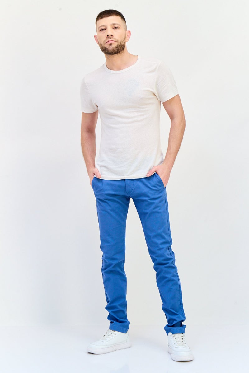 Celio Men Slim Fit Solid Chino Pants, Slate Blue  - Image 4