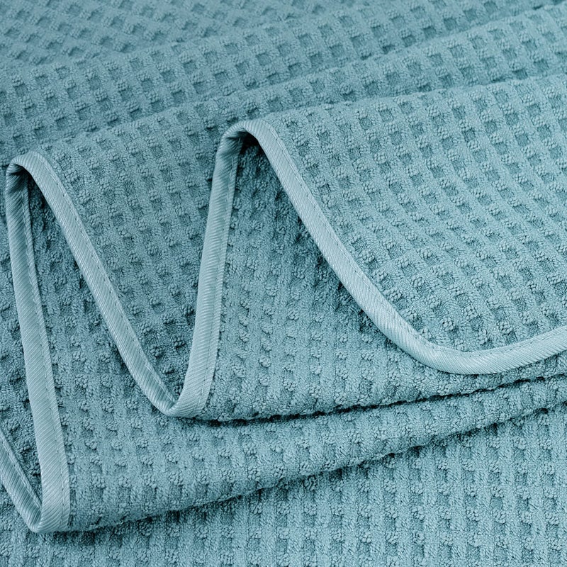 POLYTE Microfiber Oversize Quick Dry Lint Free Bath Towel, 60 x 30 in, Set of 2 (Green, Waffle Weave) - Image 3