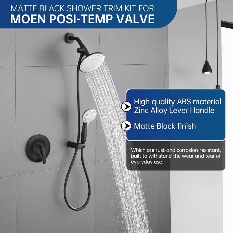gcbcrit Replacement for Moen Posi-Temp Valve Trim Kit, Shower Valve Trim for Single-Handle Shower Valves, Compatible with Moen Posi-Temp Series, Matte Black Shower Trim Kit - Image 2