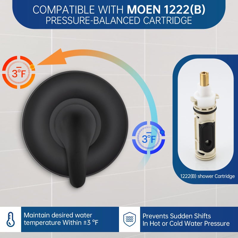 gcbcrit Replacement for Moen Posi-Temp Valve Trim Kit, Shower Valve Trim for Single-Handle Shower Valves, Compatible with Moen Posi-Temp Series, Matte Black Shower Trim Kit - Image 4
