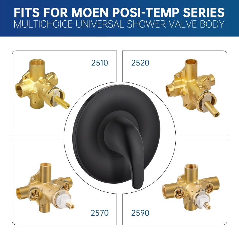 gcbcrit Replacement for Moen Posi-Temp Valve Trim Kit, Shower Valve Trim for Single-Handle Shower Valves, Compatible with Moen Posi-Temp Series, Matte Black Shower Trim Kit - Image 5