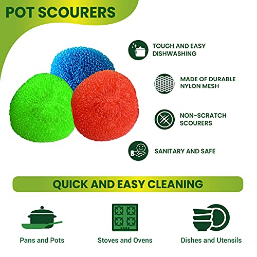 SCRUBIT 18 Round Nylon Dish Scrubber Scouring Pads - Assorted Colors Scourer Pads - Tough and Durable - Non-Scratch for Non-Stick Cookware - Image 5
