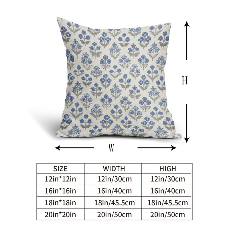 Sivirary Blue Grey Gray Floral Block Print Pillow Covers 18x18 Inch Set of 2, Vintage Flower Pattern Decorative Throw Pillowcases Outdoor Farmhouse Cushion Covers Spring Summer Rustic Sofa Couch Bed Decor - Image 5