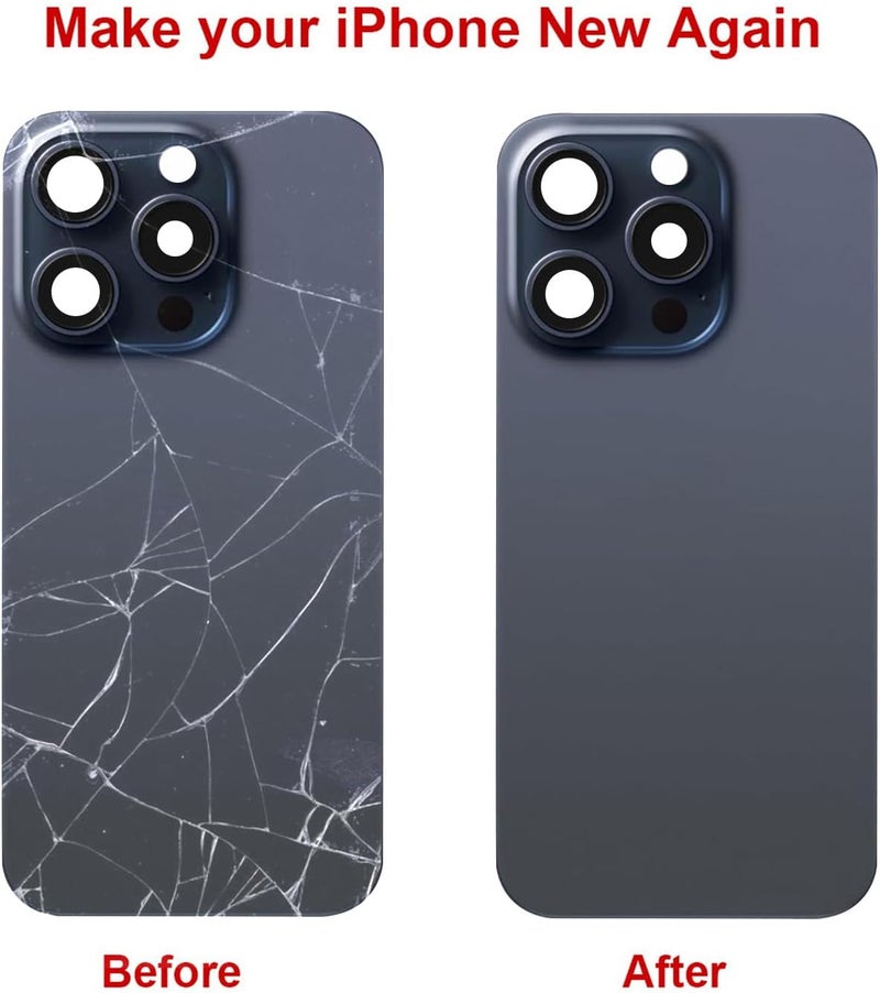 Perzework استبدال الزجاج الخلفي لجهاز iPhone 15 Pro بحجم 6.1 بوصة + لوحة مثبتة مسبقًا وإطار كاميرا + مجموعة أدوات الإصلاح (تيتانيوم أزرق) - Image 5