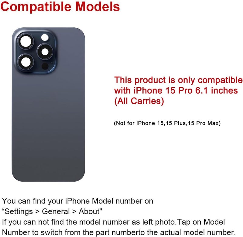 Perzework استبدال الزجاج الخلفي لجهاز iPhone 15 Pro بحجم 6.1 بوصة + لوحة مثبتة مسبقًا وإطار كاميرا + مجموعة أدوات الإصلاح (تيتانيوم أزرق) - Image 2