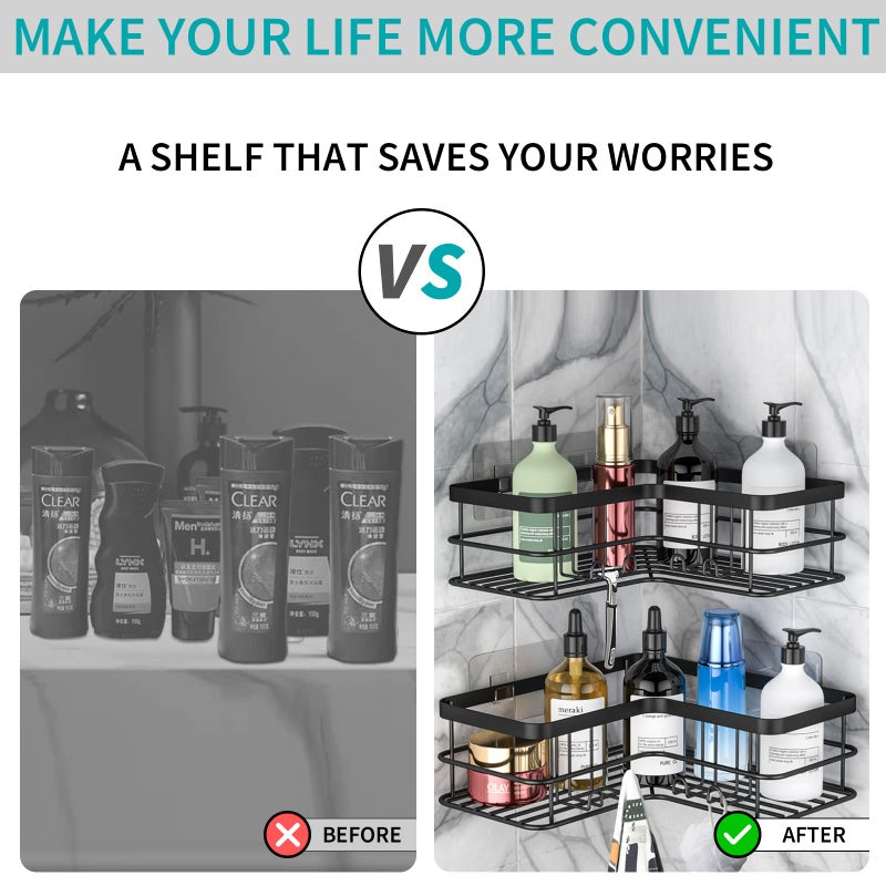 Yazoni Corner Shower Caddy  4-Pack Adhesive Shower Shelves with Soap Holder No Drilling  Rustproof Bathroom Shower Organizer Storage  Black - Image 3