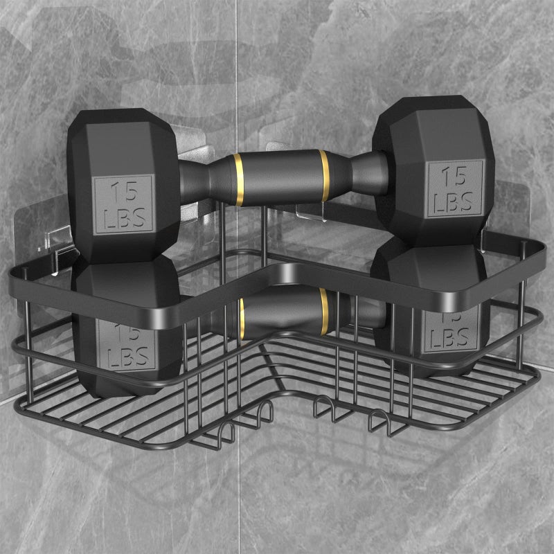 Yazoni Corner Shower Caddy  4-Pack Adhesive Shower Shelves with Soap Holder No Drilling  Rustproof Bathroom Shower Organizer Storage  Black - Image 5