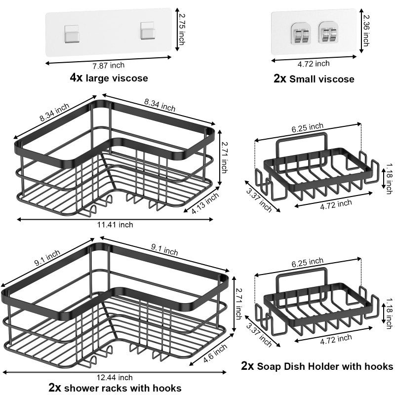 Yazoni Corner Shower Caddy  4-Pack Adhesive Shower Shelves with Soap Holder No Drilling  Rustproof Bathroom Shower Organizer Storage  Black - Image 2
